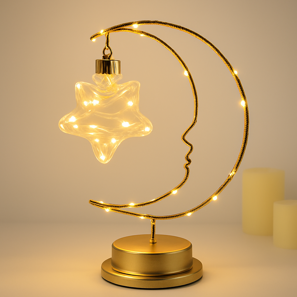 lampe à poser led étoile lune pour veilleuse et bureau - vue 4 sur 9