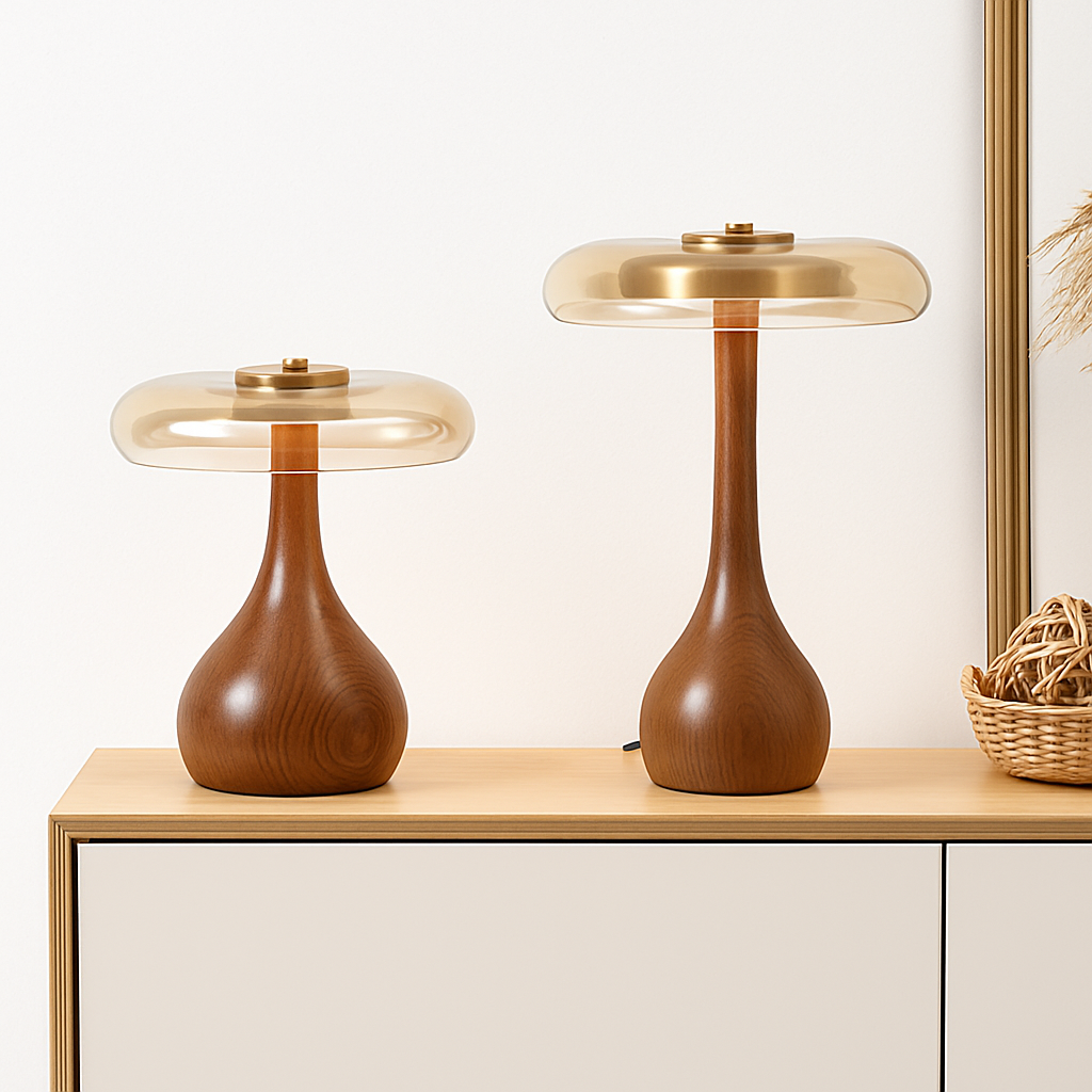 lampe à poser rétro design art déco en laiton et verre - vue 2 sur 9