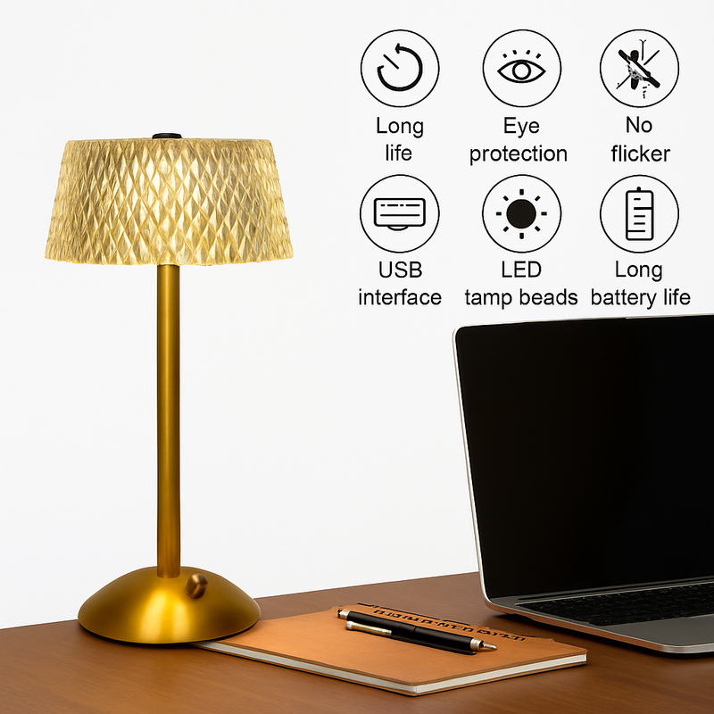 Lampes de table en cristal diamant rétro barre de LED lampe de bureau USB rechargeable protection des yeux veilleuse pour chambre hôtel bureau mariage