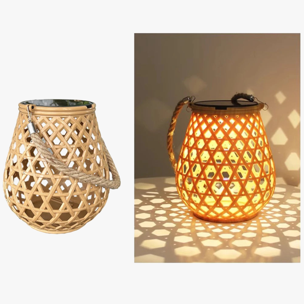 lanterne solaire extérieure en imitation bambou tissé décorative