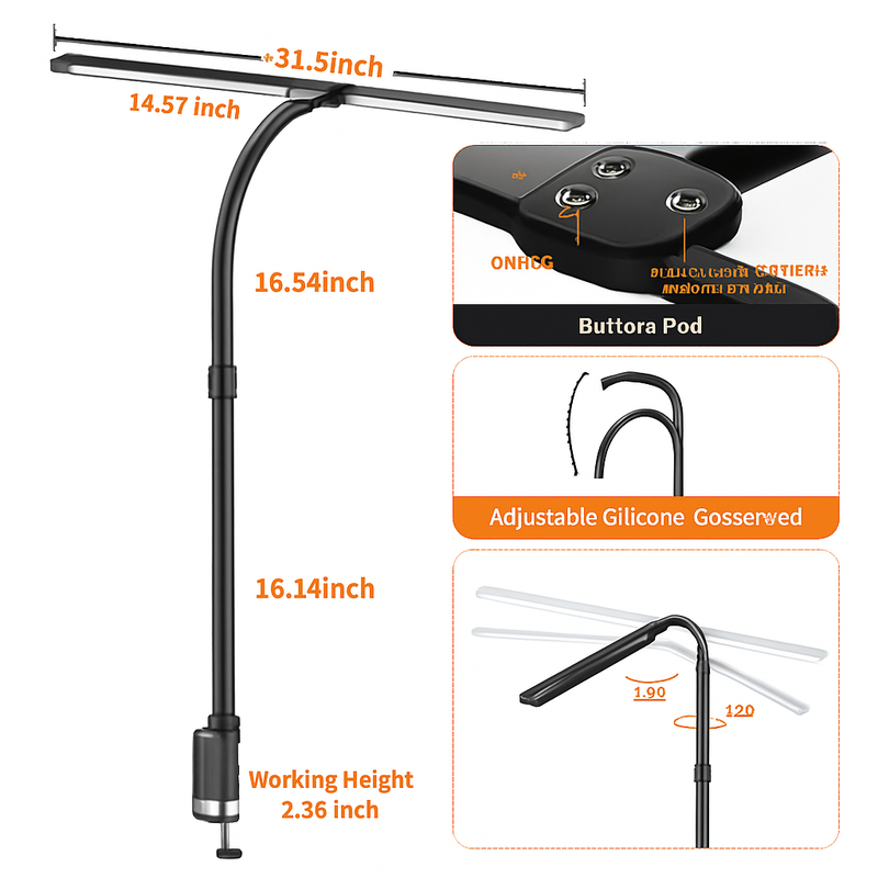 LAOPAO Lampe de bureau LED à double tête Lampes de bureau d'architecte EU/US Bureau 24W 5 modes de couleur les plus lumineux et 5 lampes de protection des yeux à intensité variable