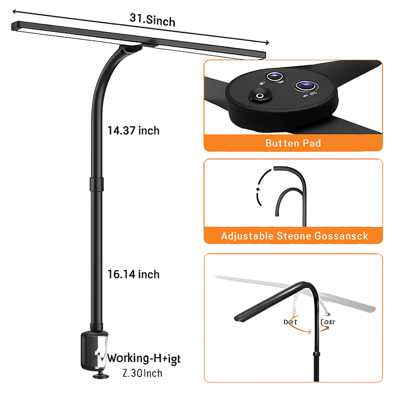 LAOPAO Lampe de bureau LED à double tête Lampes de bureau d'architecte EU/US Bureau 24W 5 modes de couleur les plus lumineux et 5 lampes de protection des yeux à intensité variable