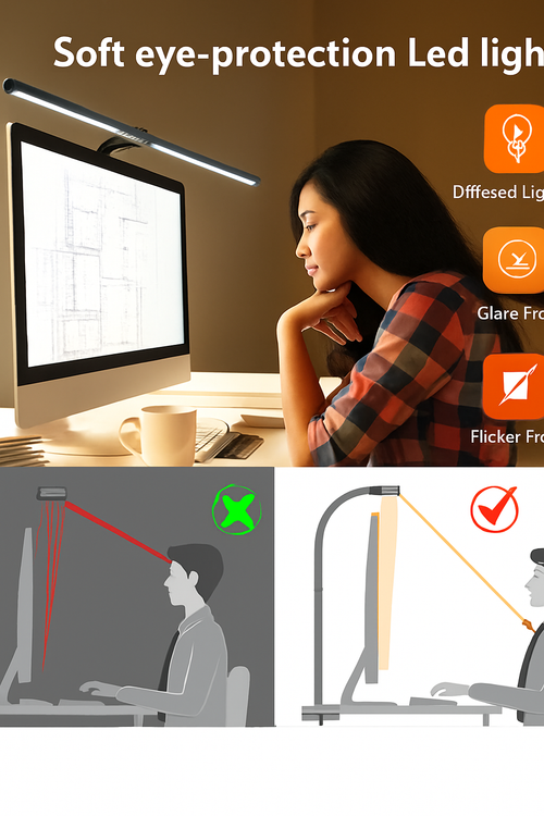 LAOPAO Lampe de bureau LED à double tête Lampes de bureau d'architecte EU/US Bureau 24W 5 modes de couleur les plus lumineux et 5 lampes de protection des yeux à intensité variable