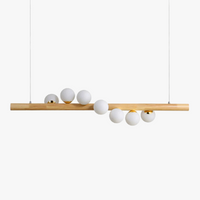 LED longue suspension en bois lumières moderne boule de verre lustre Art Design Luminaire en bois G9 suspension pour éclairage de salle à manger