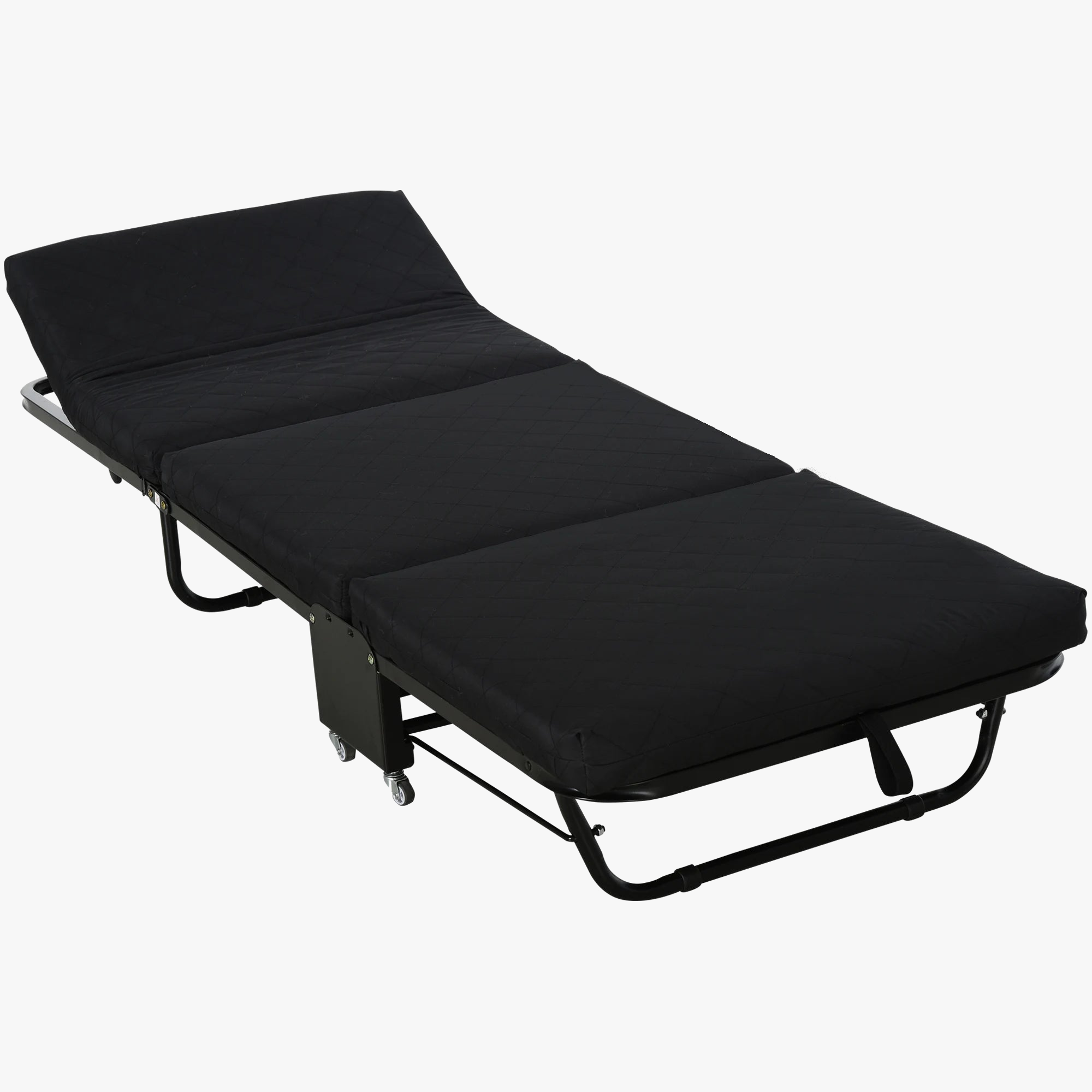 Lit pliant avec tête de lit réglable en noir