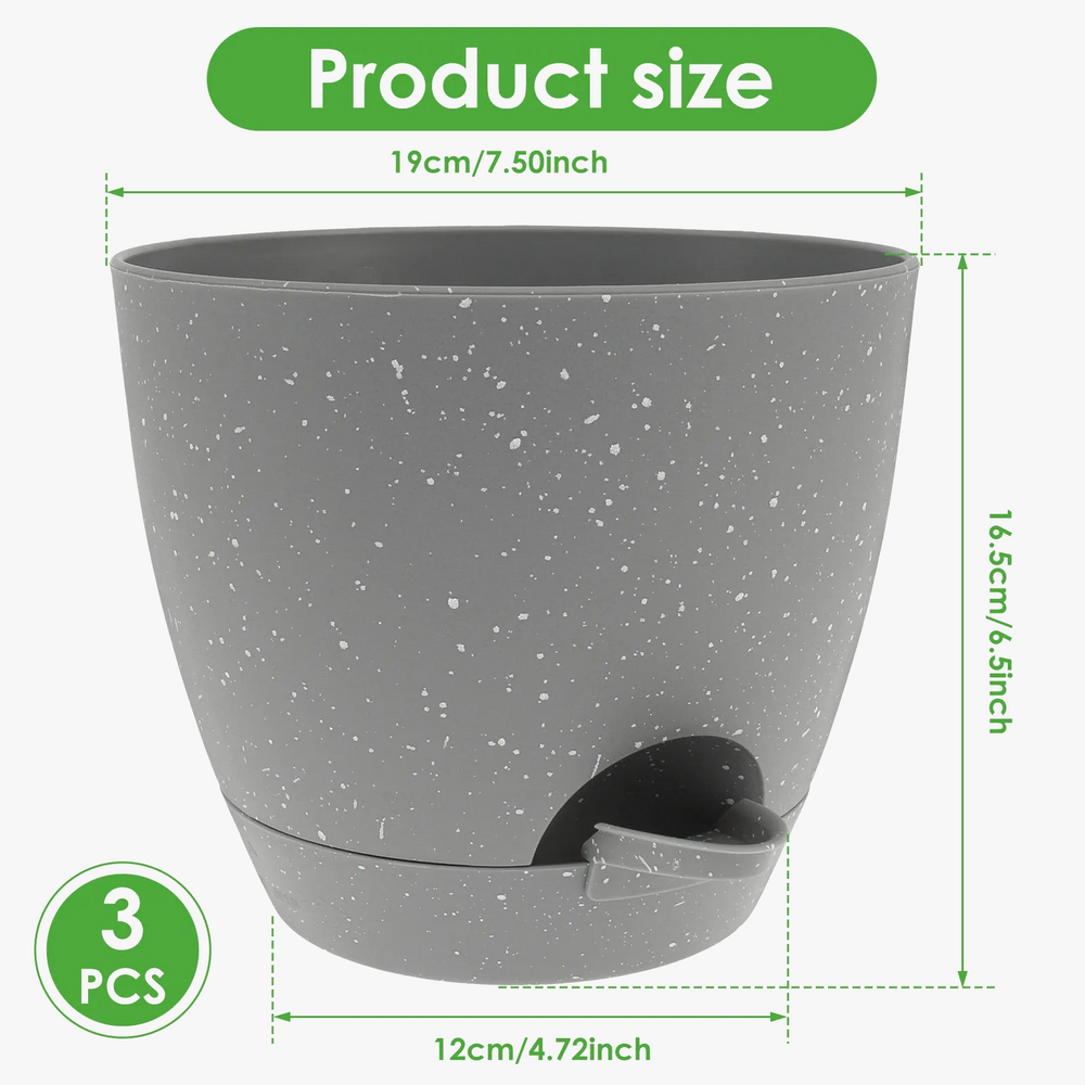 lot de 3 pots de fleurs auto-arrosants en plastique avec réservoir intégré