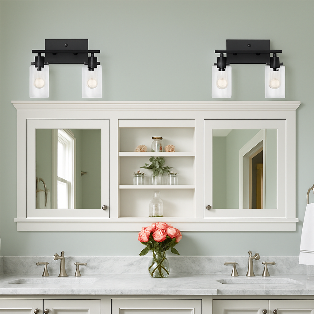 luminaire applique métal verre noir mate salle bains cuisine porche - vue 4 sur 10