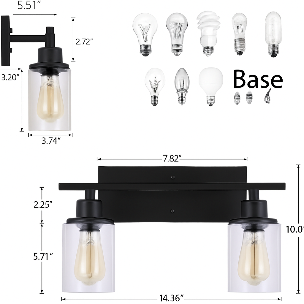 luminaire applique métal verre noir mate salle bains cuisine porche - vue 7 sur 10