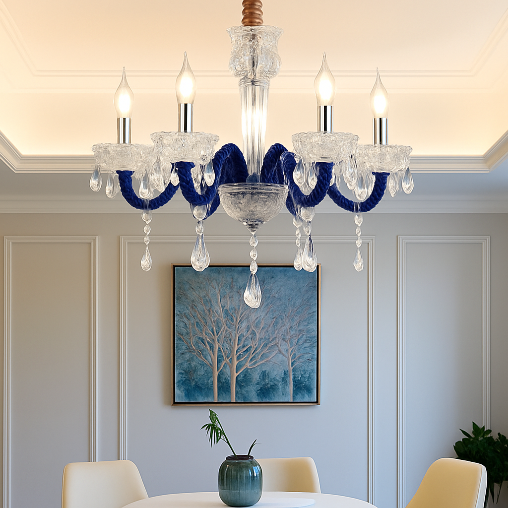 Lustre baroque à LED avec abat-jour en verre cristal et tissu Royal - vue 6 sur 9