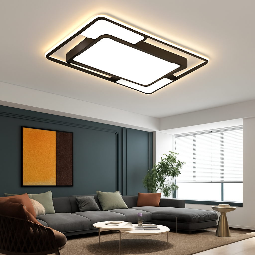 lustre carré moderne en fer avec leds pour éclairage intérieur - vue 4 sur 9