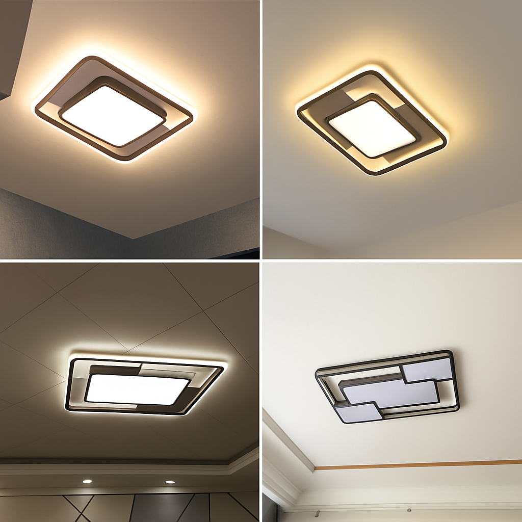 lustre carré moderne en fer avec leds pour éclairage intérieur - vue 7 sur 9