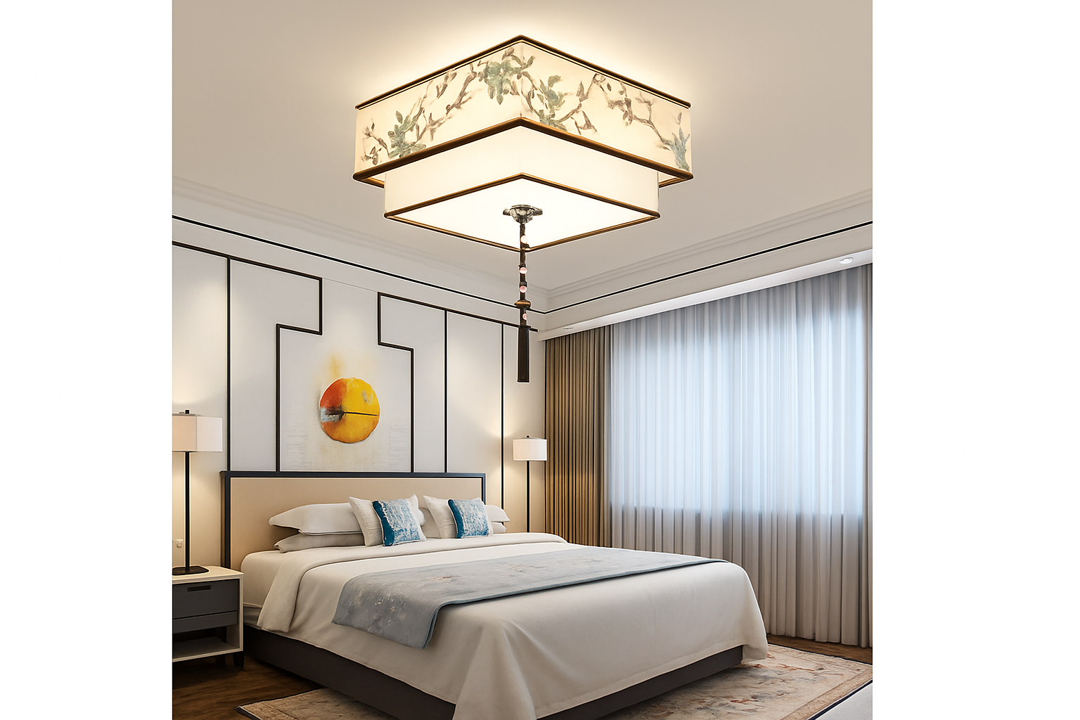 lustre chinois plafonnier chambre ronde Chinoiserie Luminaire Suspendu rétro maison salon étude Luminaire éclairage - vue 4 sur 17