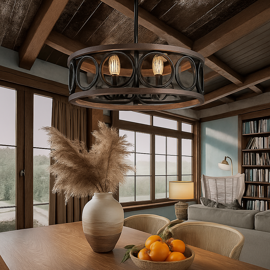 Lustre circulaire industriel américain ferme rétro fer Art Grain de bois pour Restaurant maison chambre plafonnier décor à la maison - vue 3 sur 8