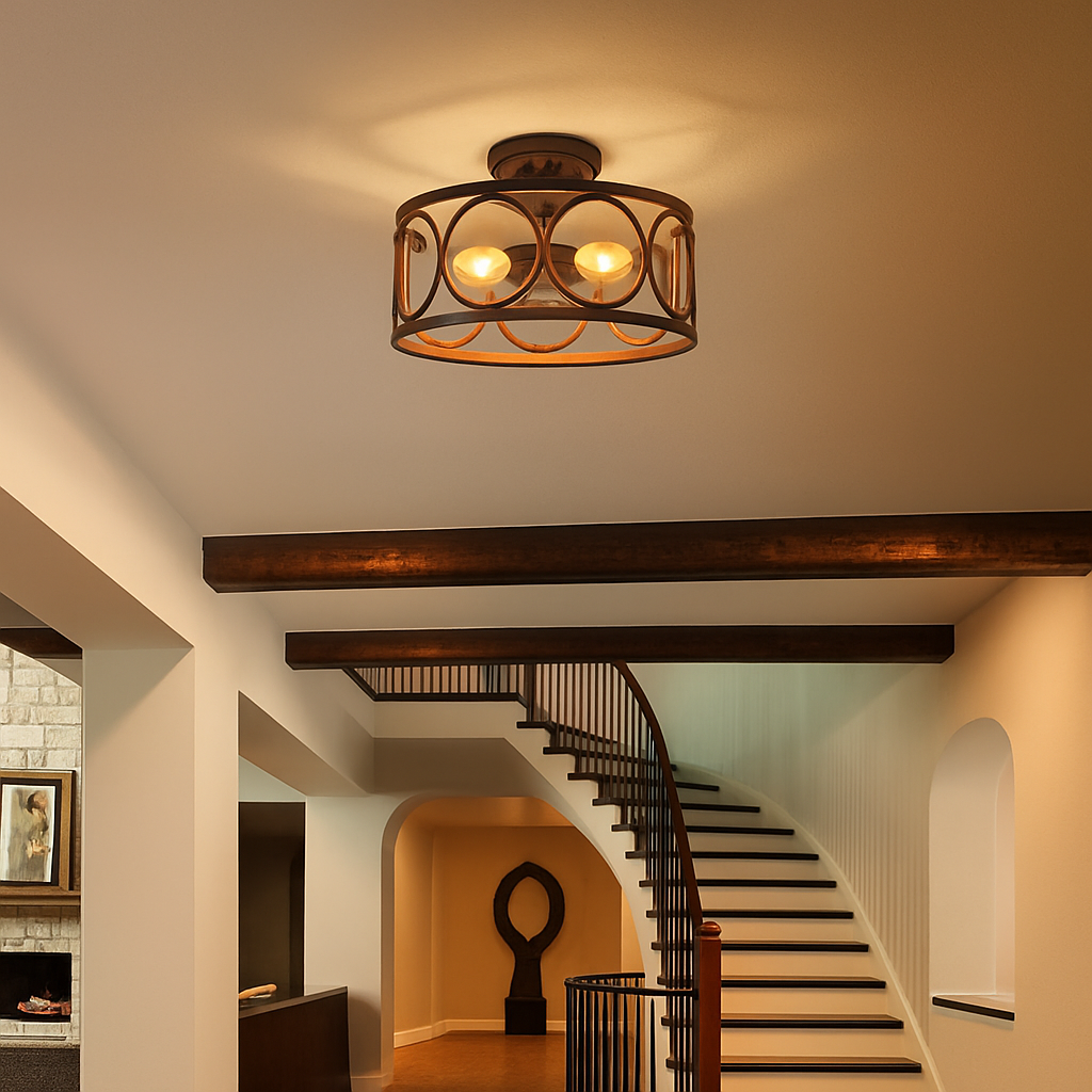 Lustre circulaire industriel américain ferme rétro fer Art Grain de bois pour Restaurant maison chambre plafonnier décor à la maison - vue 4 sur 8