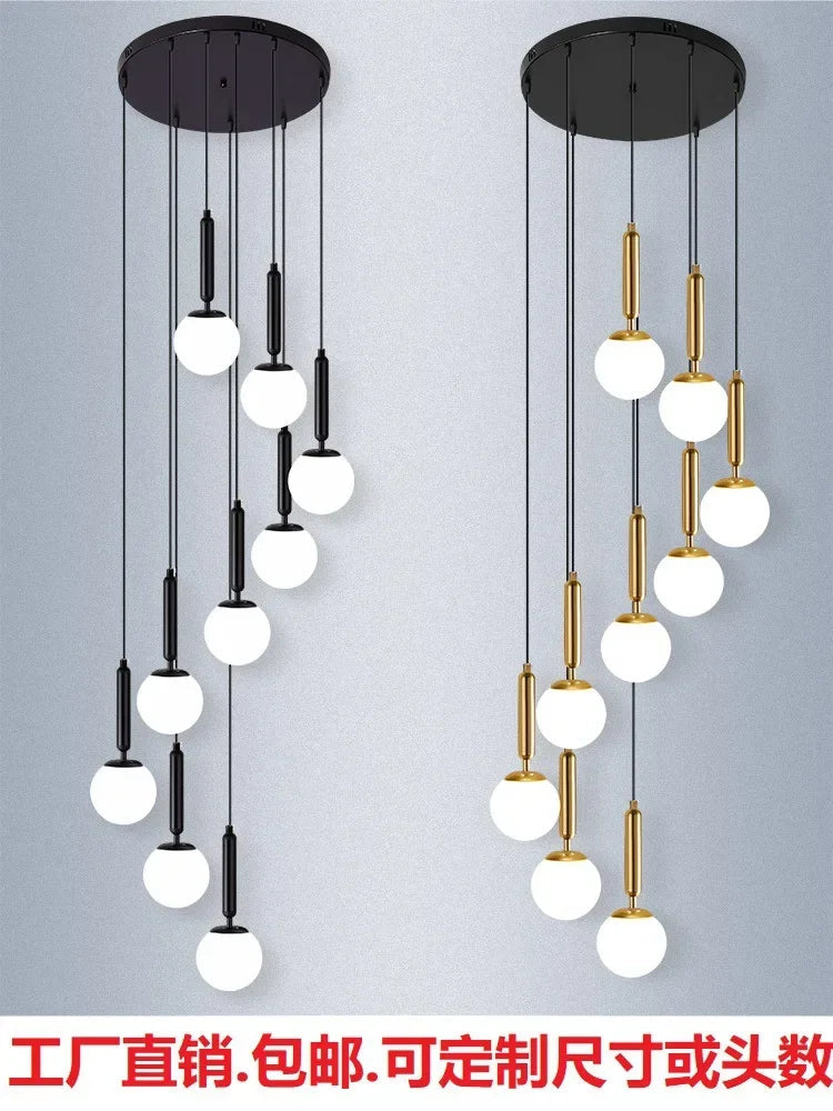 Lustre d'escalier lumière de luxe Loft Duplex bâtiment escalier creux rotatif lampe en cristal Super longue lumière d'escalier