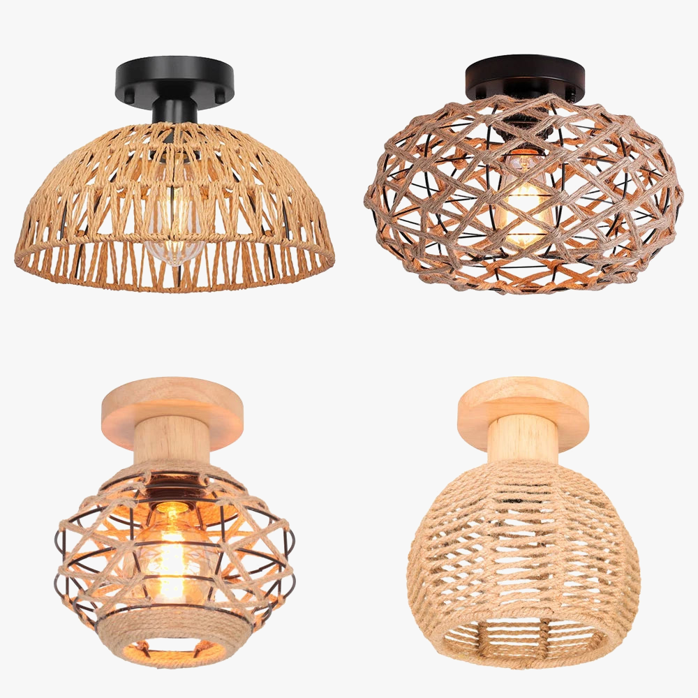 lustre de plafond en corde de chanvre fait main style industriel rétro