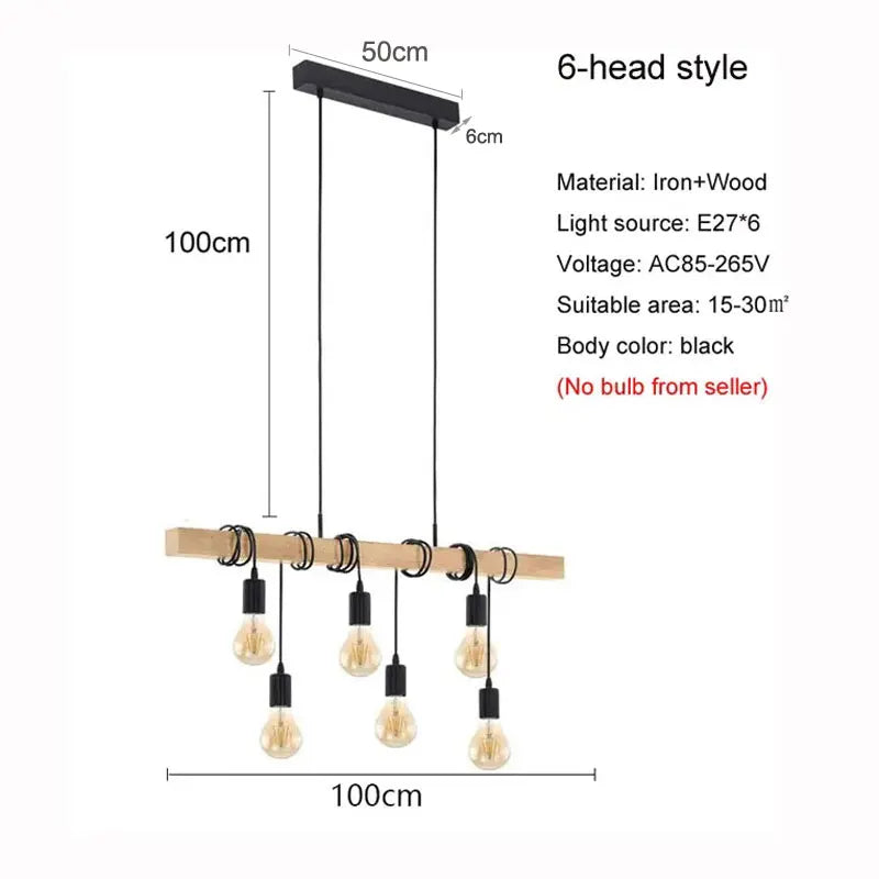 Lustre de Restaurant en bois rétro américain