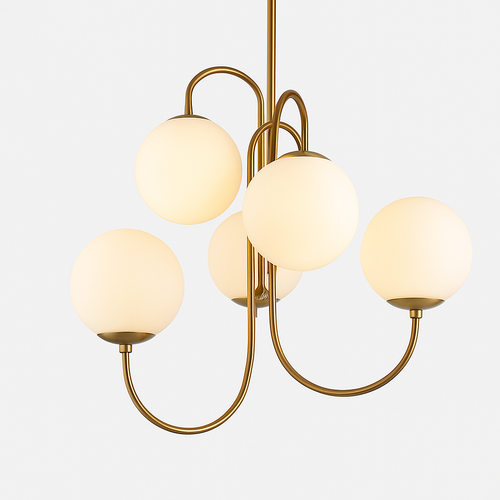 Lustre design avec branches dorées et boule de verre