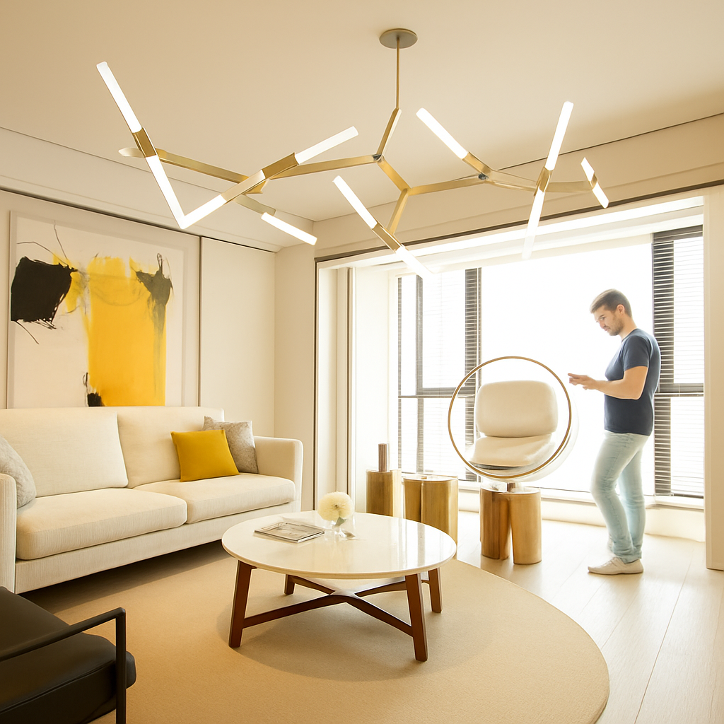 Lustre design avec branches en tube Arts - vue 6 sur 11