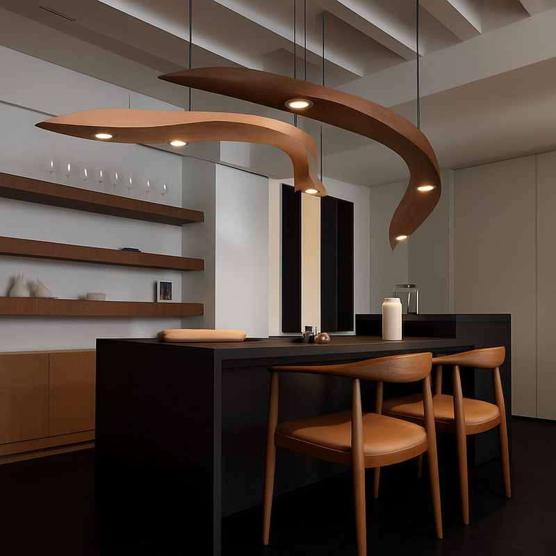 Lustre design branches arrondies en bois et LED Villa