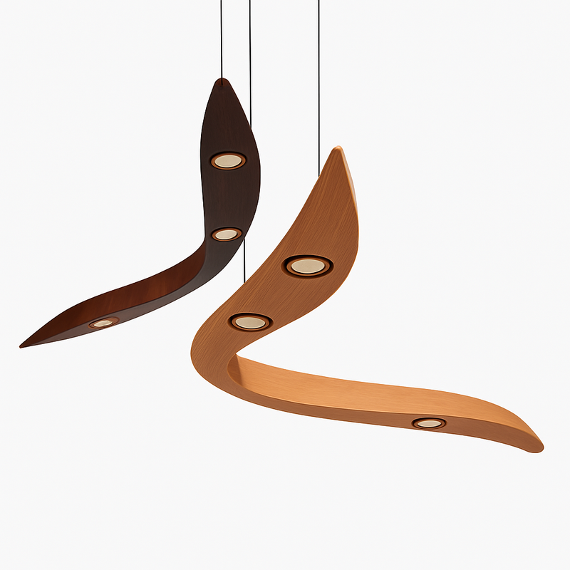 Lustre design branches arrondies en bois et LED Villa