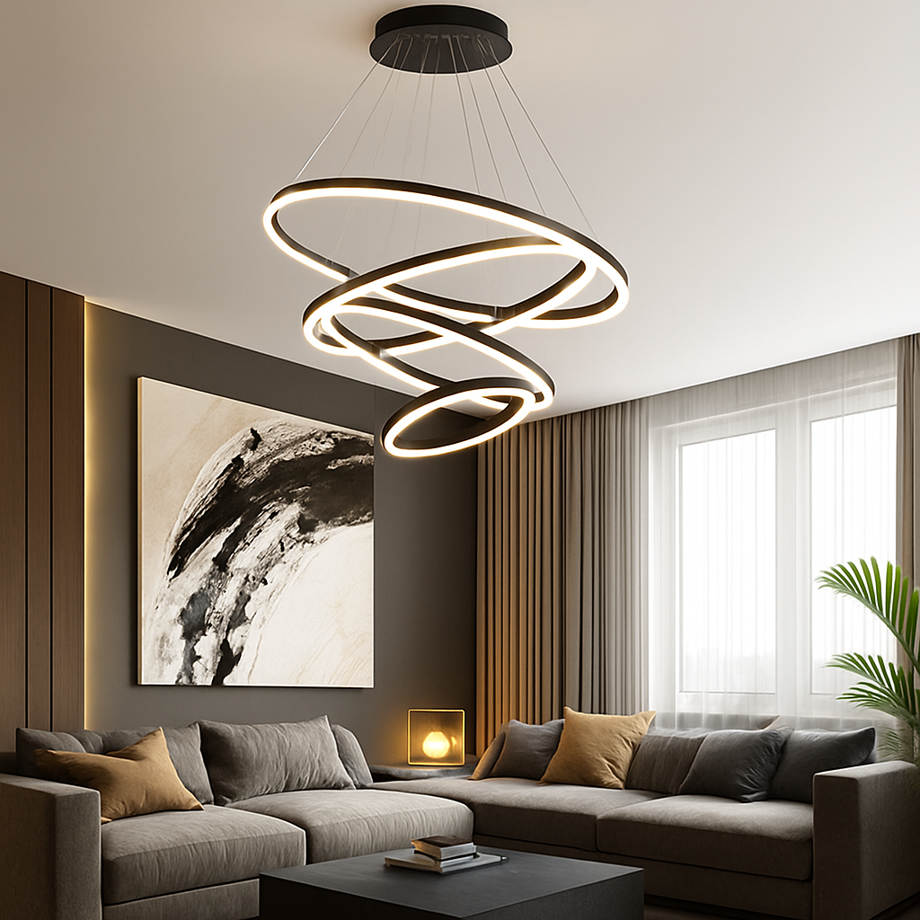 Lustre design cercles entrelacés (noir ou blanc) - vue 6 sur 9