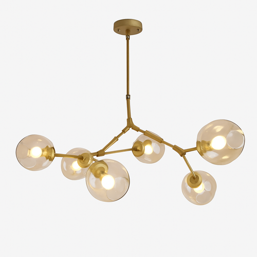 Lustre design doré avec boules de verre Lindsey
