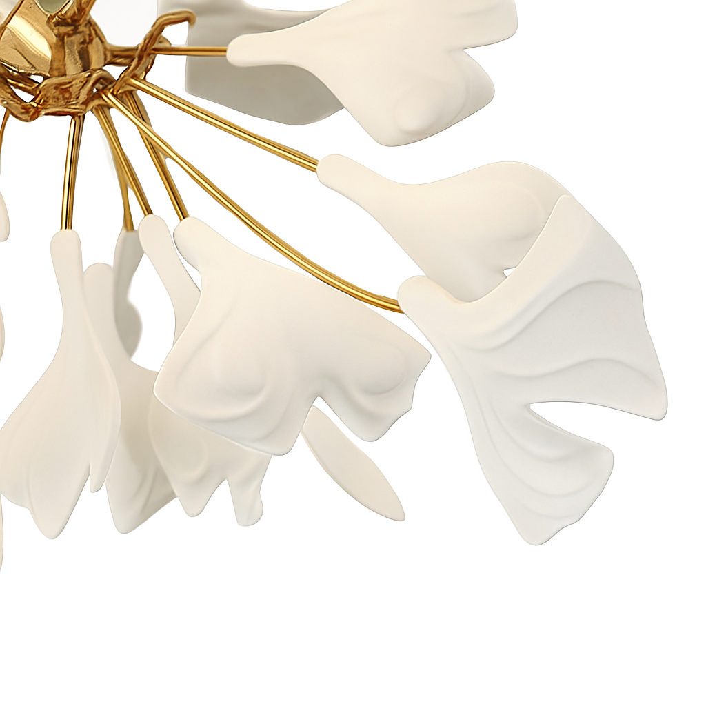 Lustre design Feuilles de céramique de luxe et Branches d'or - vue 8 sur 17