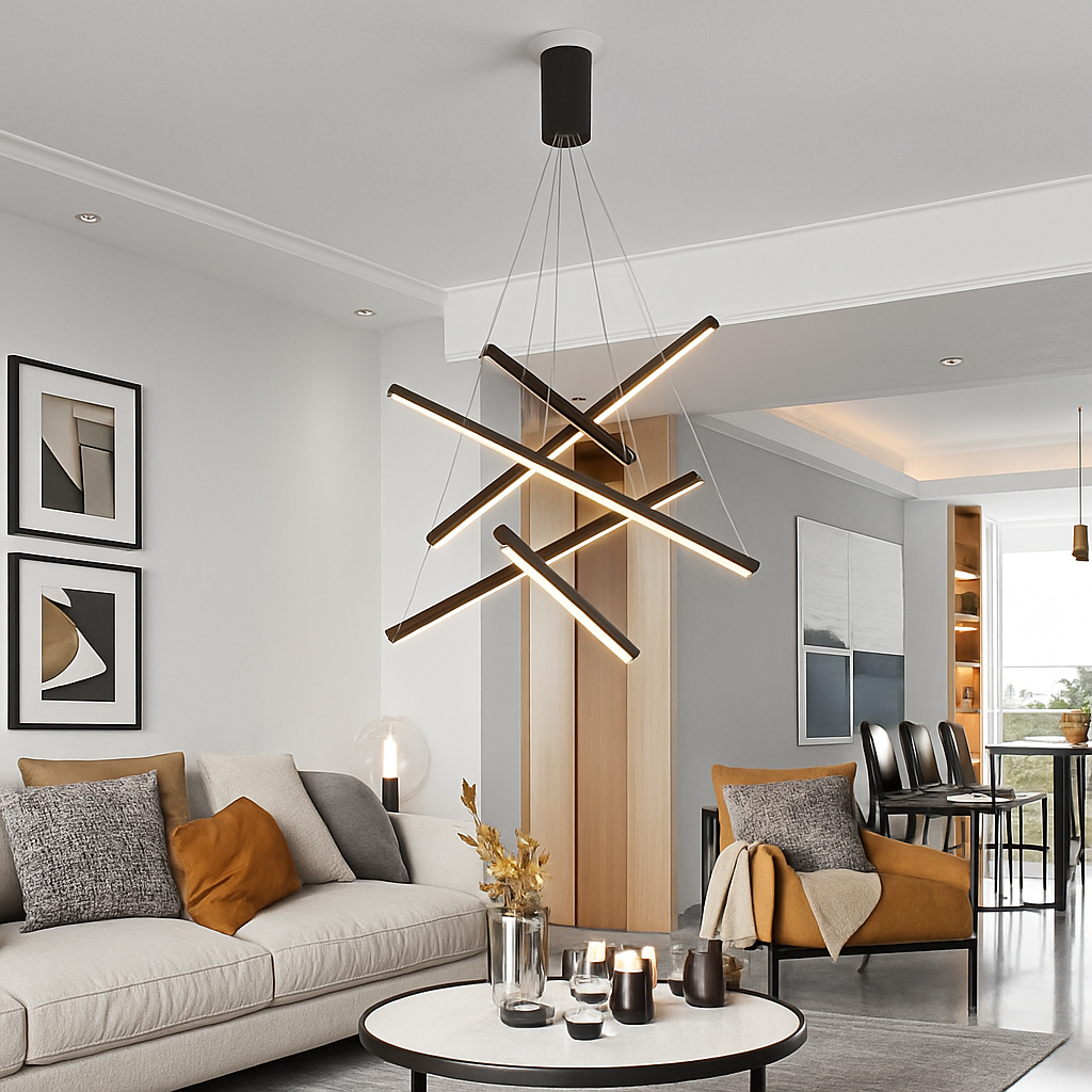Lustre design LED avec baguettes métalliques lumineuses Solana - vue 5 sur 17