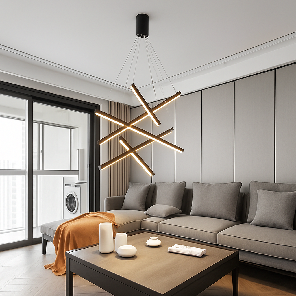 Lustre design LED avec baguettes métalliques lumineuses Solana - vue 7 sur 17