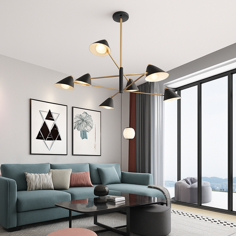 Lustre design à LED avec plusieurs abat-jours triangles style Loft