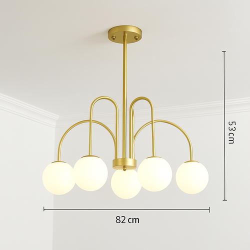 Lustre design LED à branches dorées avec boules en verre Light