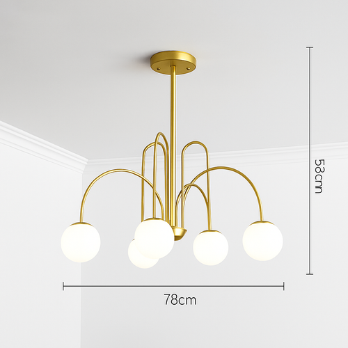 Lustre design LED à branches dorées avec boules en verre Light