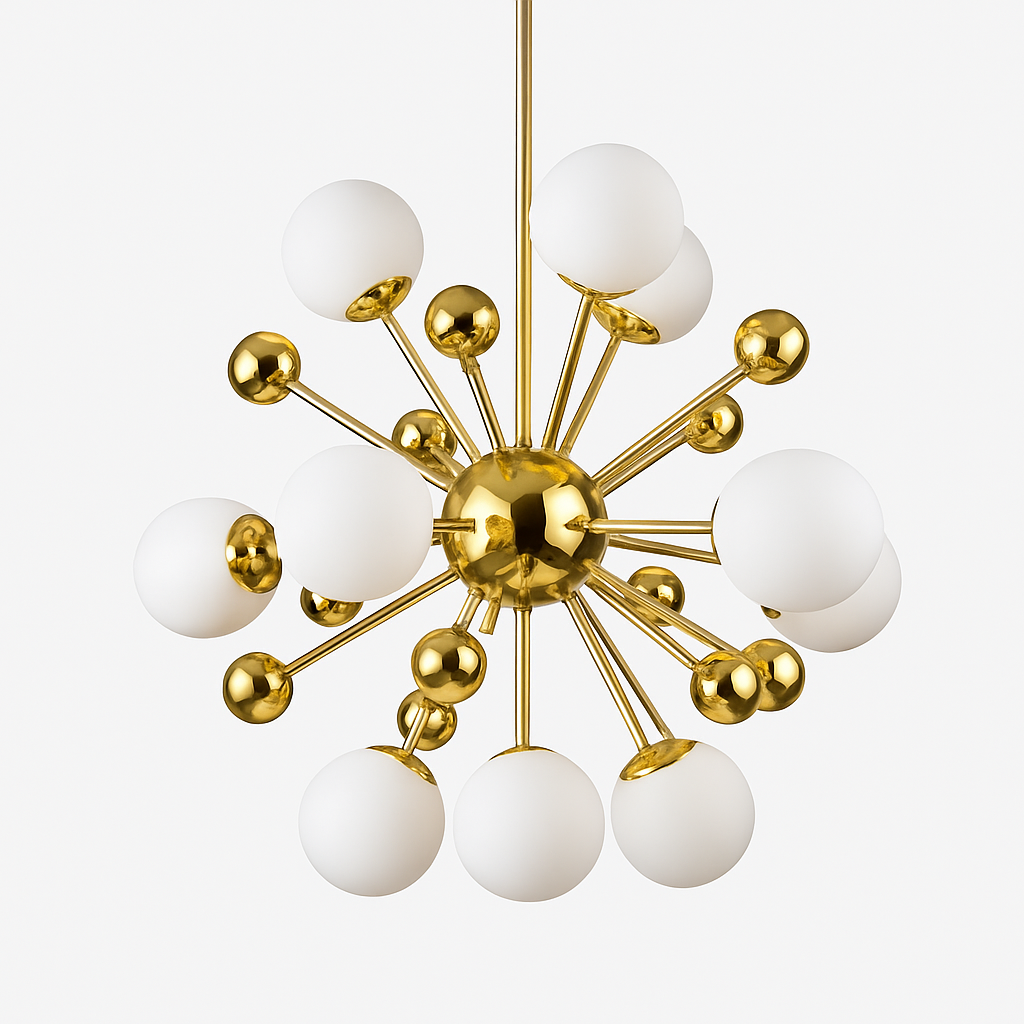 Lustre design LED doré avec plusieurs boule en verre Creative