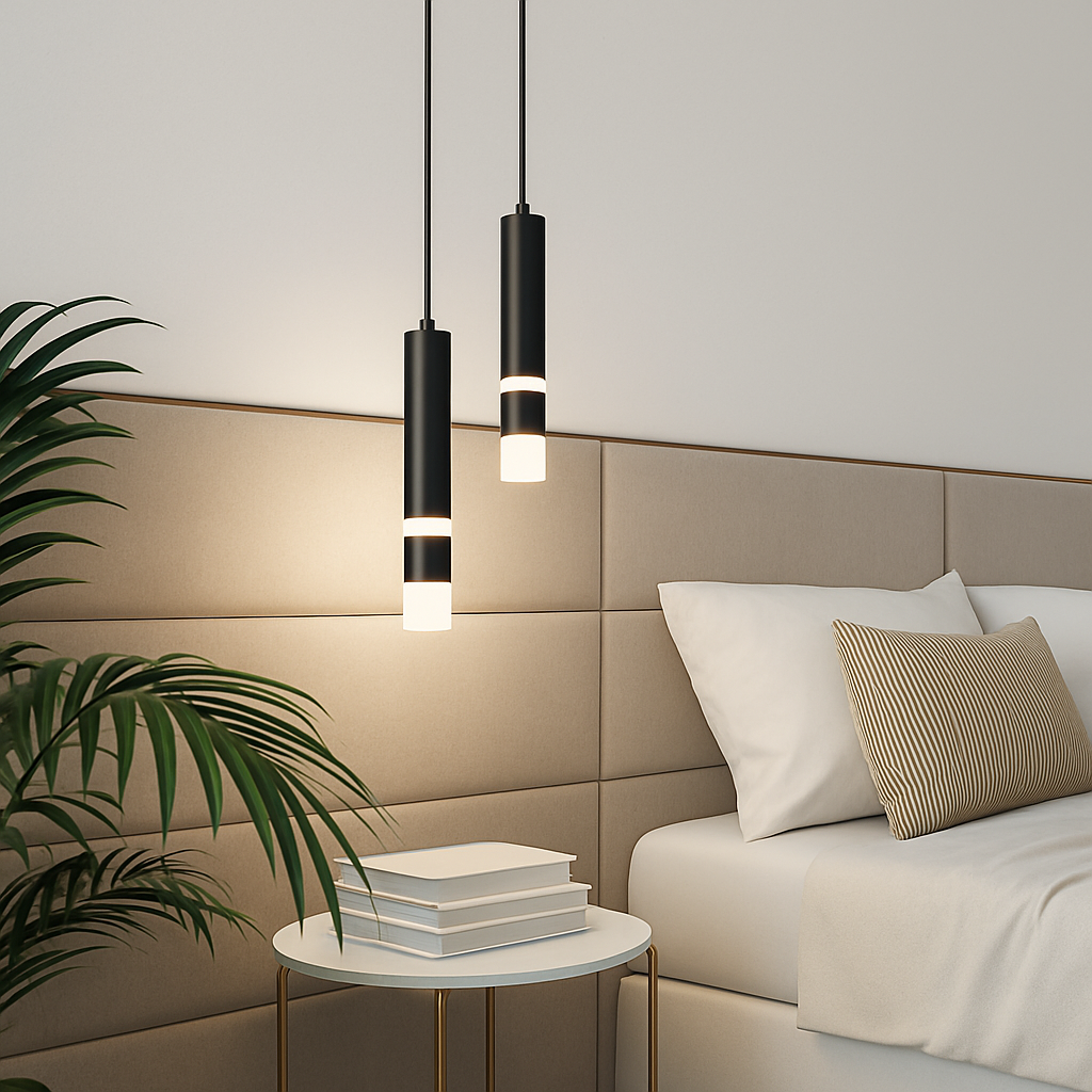 Lustre design LED tube lumineux doré ou noir Amias - vue 7 sur 12