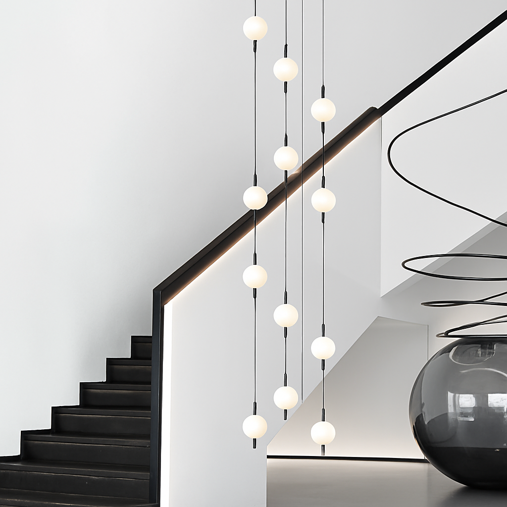 lustre design moderne villa nordique double escalier suspension - vue 4 sur 14