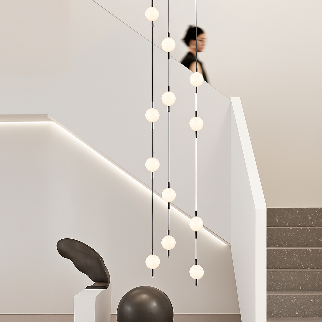 lustre design moderne villa nordique double escalier suspension - vue 7 sur 14