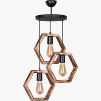 Lustre en bois suspension cadre hexagonal chaîne de corde éclairage décoratif modèle rétro rustique élégant Design authentique plafonnier