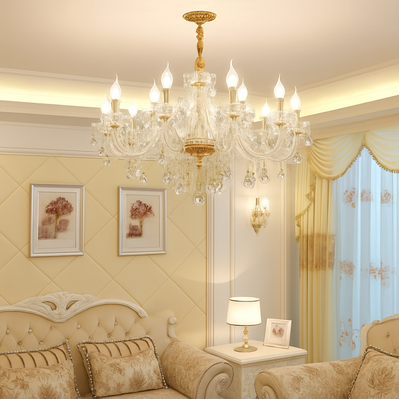 lustre en cristal transparent européen pour un éclairage luxueux