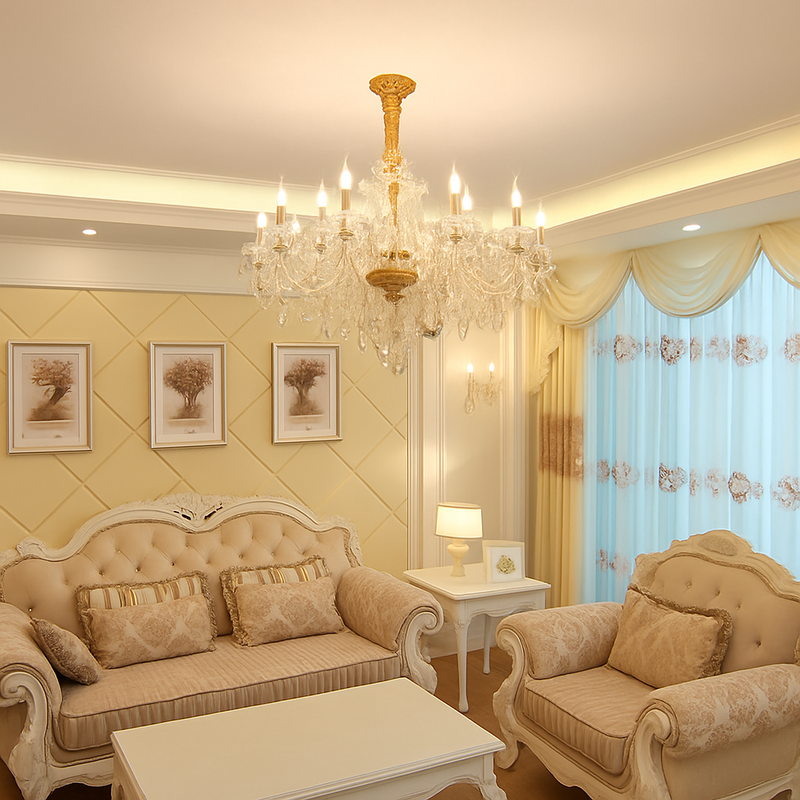 lustre en cristal transparent européen pour un éclairage luxueux