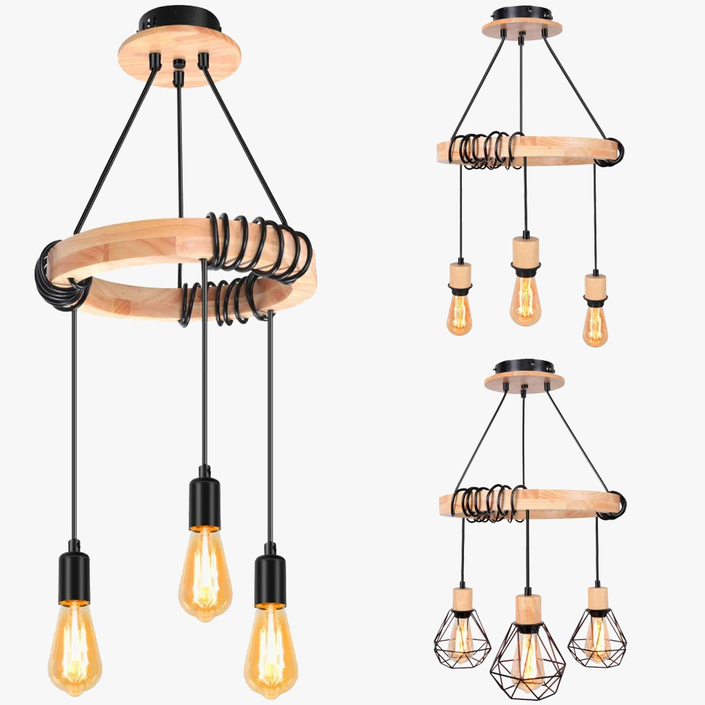 lustre industriel araignée nordique en bois rétro loft