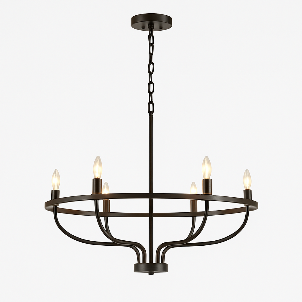 Lustre industriel rétro en fer à 6 têtes