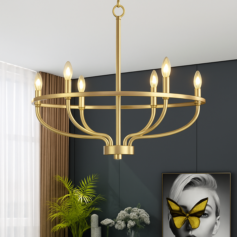 Lustre industriel rétro en fer à 6 têtes