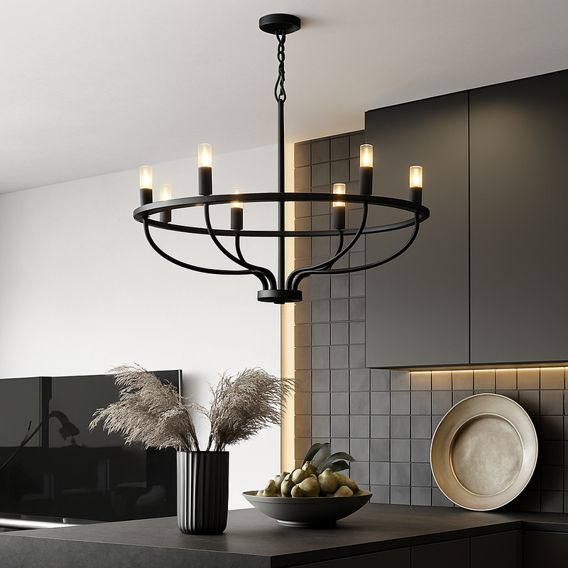 Lustre industriel rétro en fer à 6 têtes