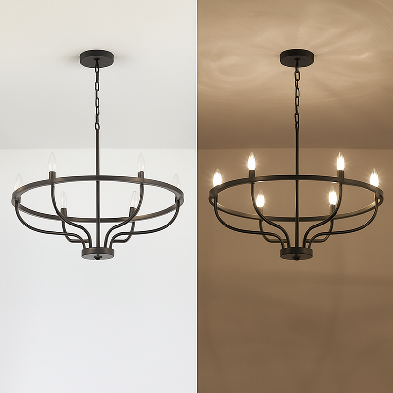 Lustre industriel rétro en fer à 6 têtes