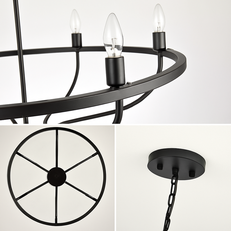 Lustre industriel rétro en fer à 6 têtes