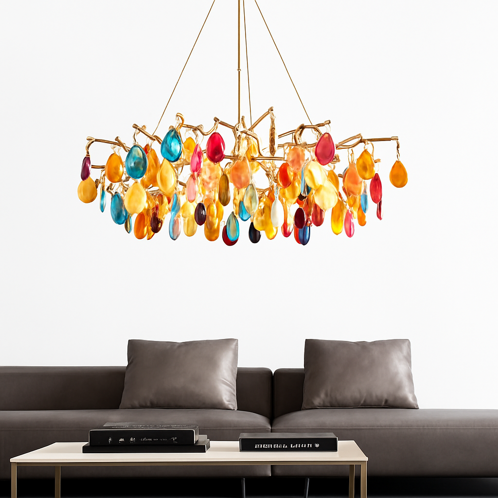 lustre led art déco en agate colorée pour un éclairage élégant - vue 10 sur 15