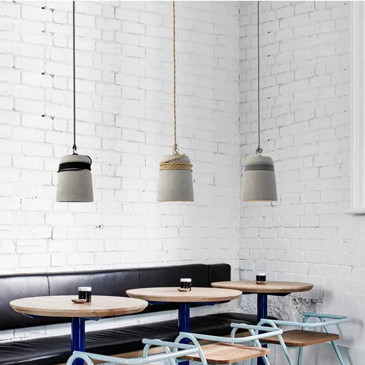 Suspension Led en ciment avec corde de chanvre