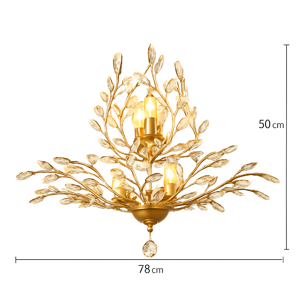 Lustre LED en cristal doré à feuilles - vue 8 sur 11