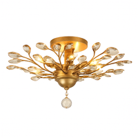 Lustre LED en cristal doré à feuilles